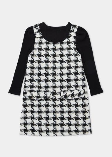 Girls Monochrome Check Boucle Pinafore & Top Set (4-13yrs)