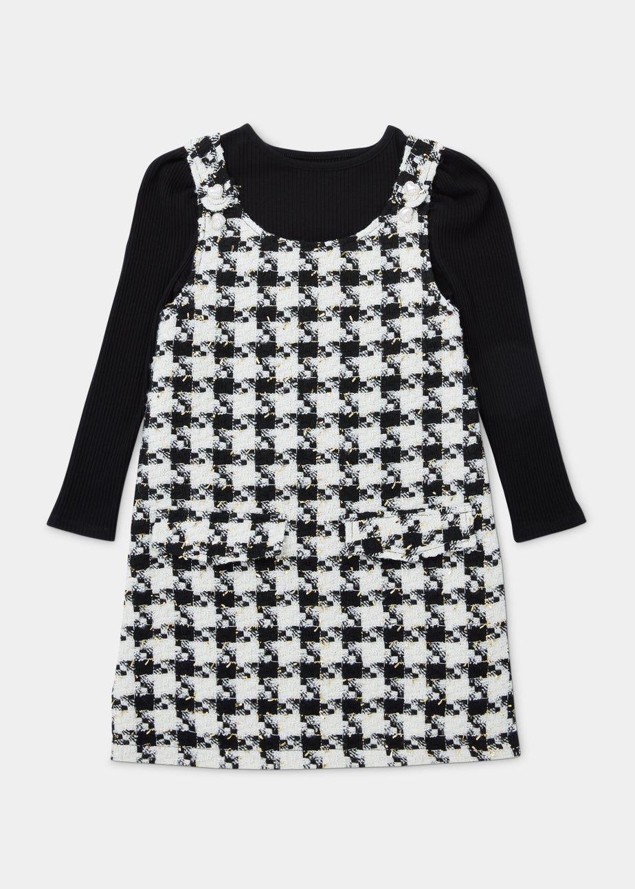 Girls Monochrome Check Boucle Pinafore & Top Set (4-13yrs)