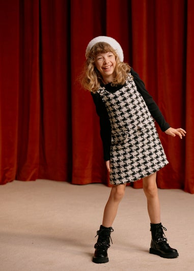 Girls Monochrome Check Boucle Pinafore & Top Set (4-13yrs)