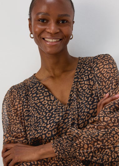 JDY Cody Brown V Neck Long Sleeve Dress