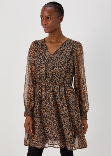 JDY Cody Brown V Neck Long Sleeve Dress