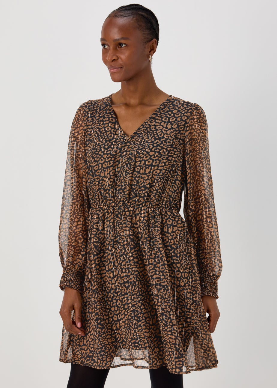 JDY Cody Brown V Neck Long Sleeve Dress