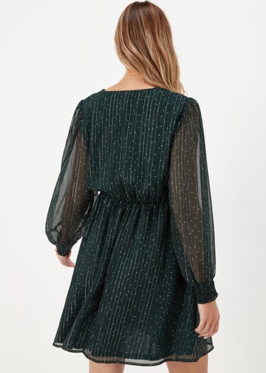 JDY Cody Green V Neck Long Sleeve Dress