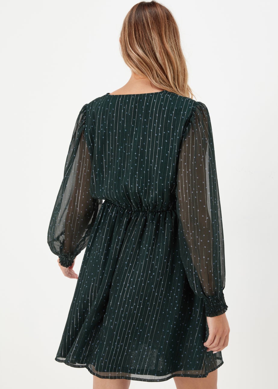 JDY Cody Green V Neck Long Sleeve Dress