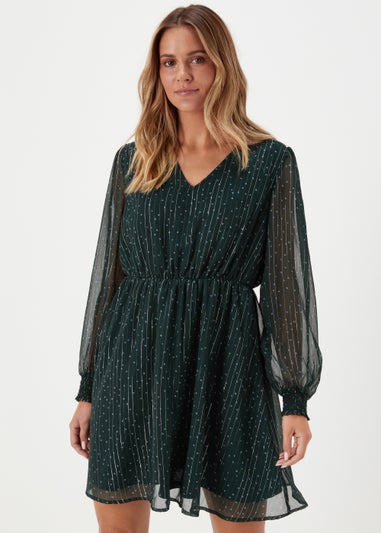 JDY Cody Green V Neck Long Sleeve Dress