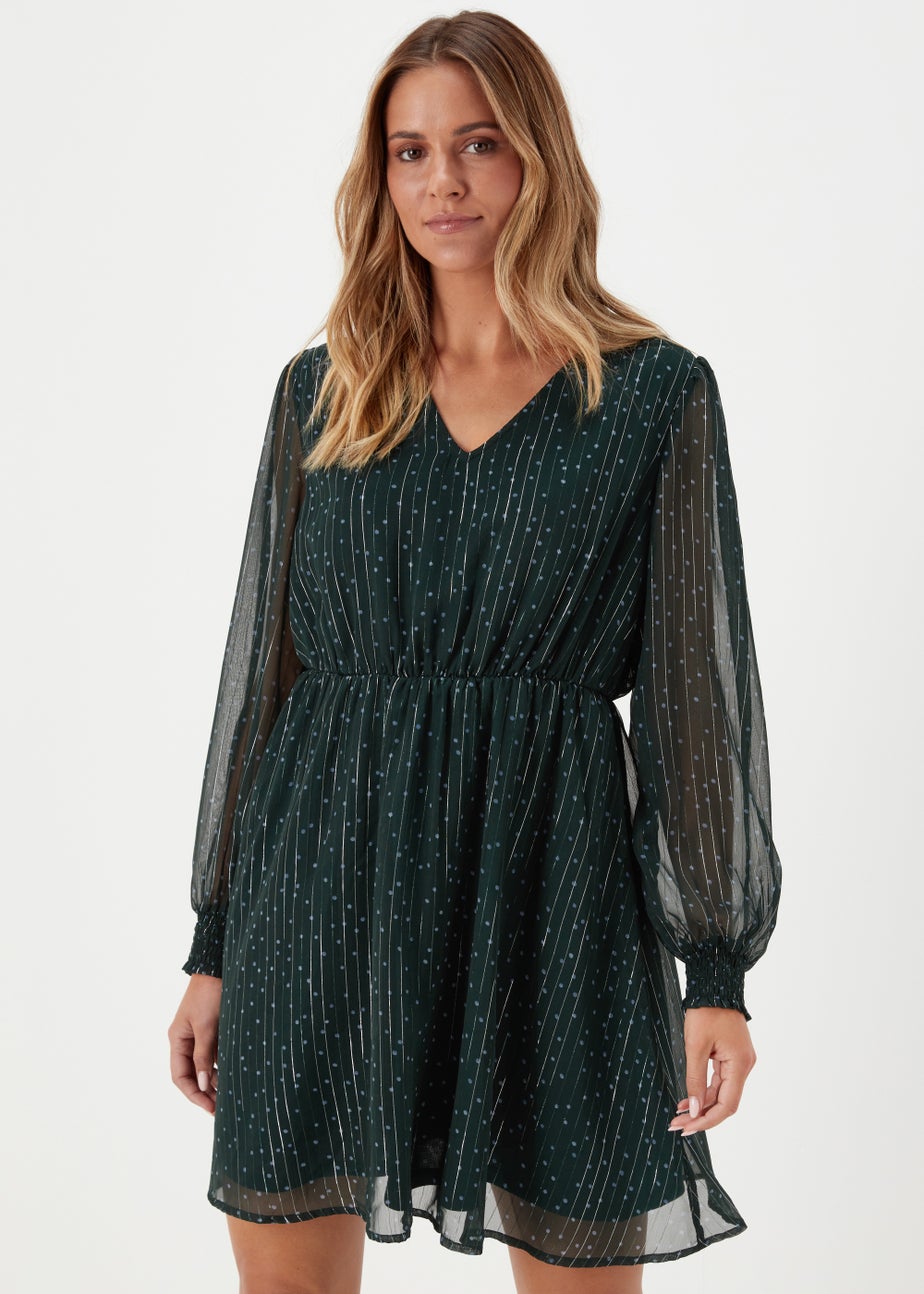 JDY Cody Green V Neck Long Sleeve Dress