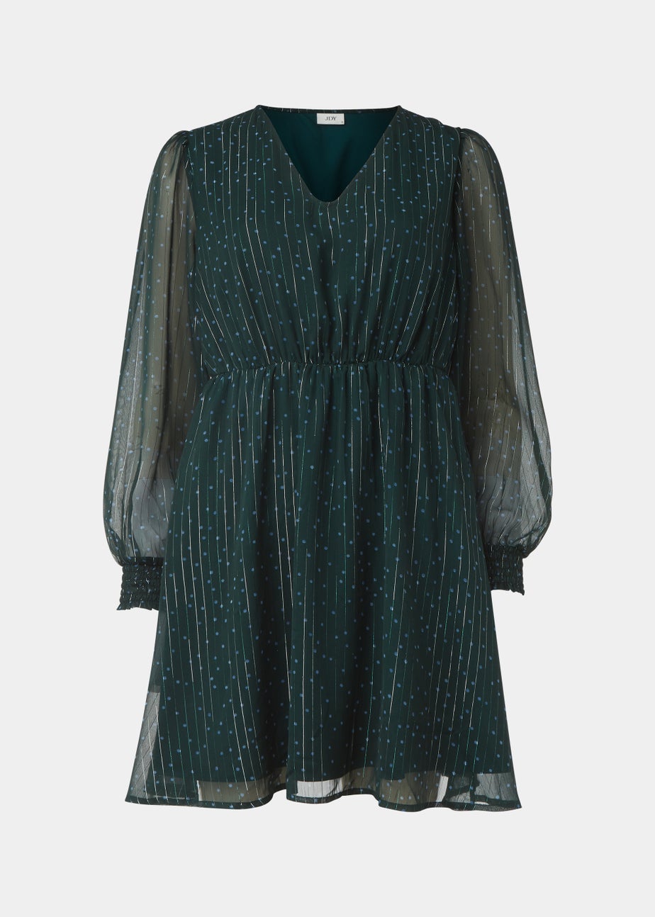 JDY Cody Green V Neck Long Sleeve Dress