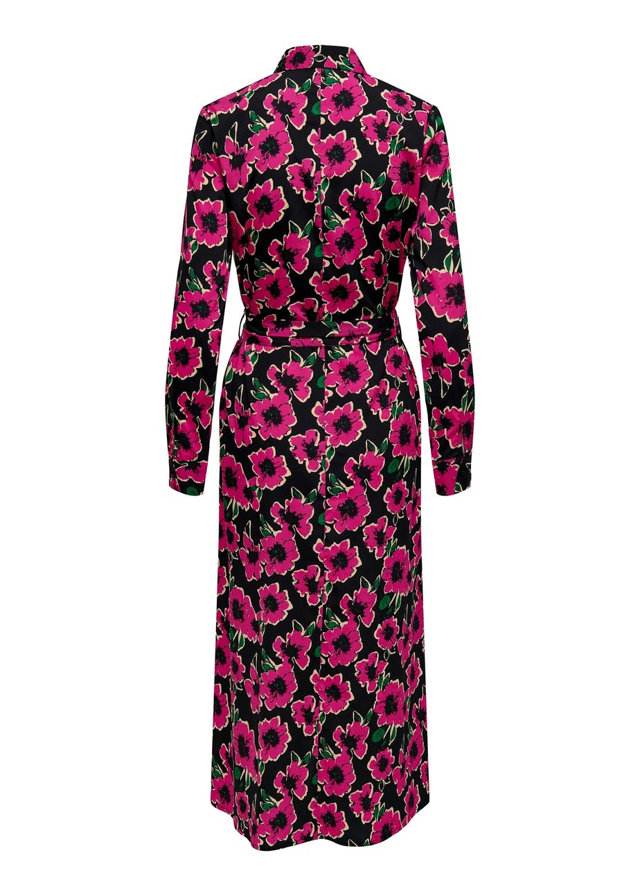 JDY Caine Pink Floral Midi Shirt Dress
