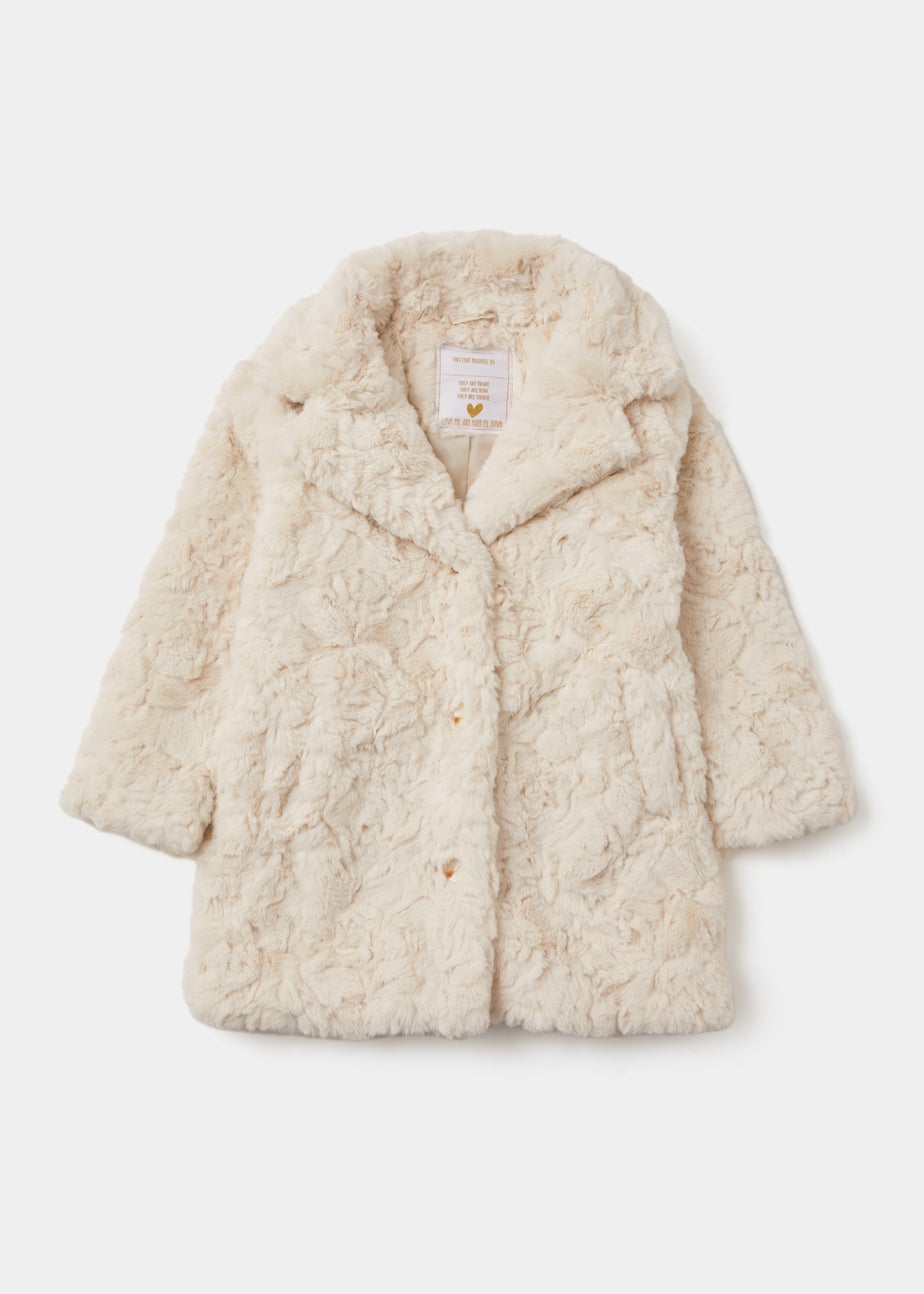 Girls Cream Textured Faux Fur Coat (4-13yrs) Matalan