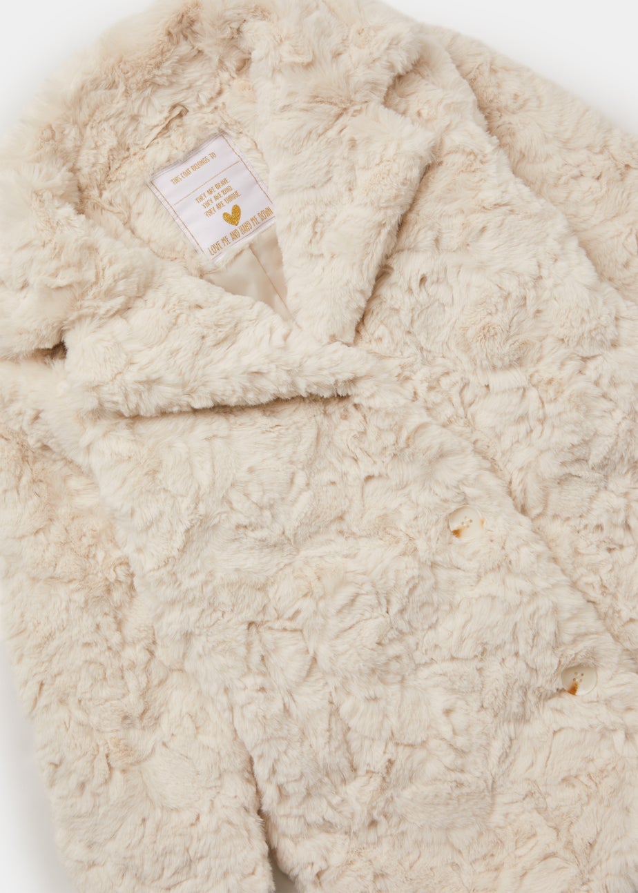 Girls Cream Textured Faux Fur Coat (4-13yrs) Matalan