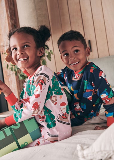 Girls Pink Christmas Print Pyjama Set (9mths-5yrs)