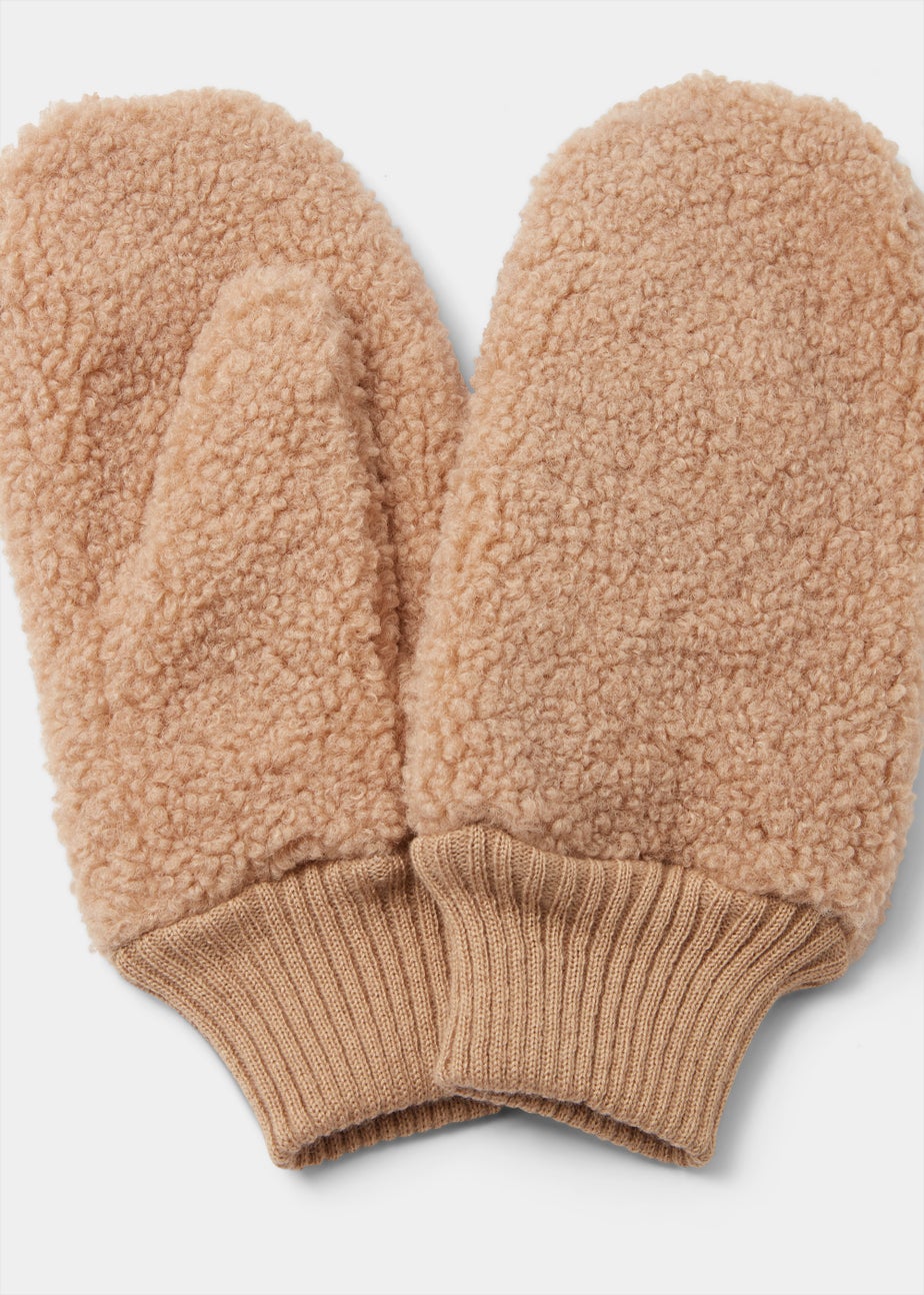 Beige Borg Mittens