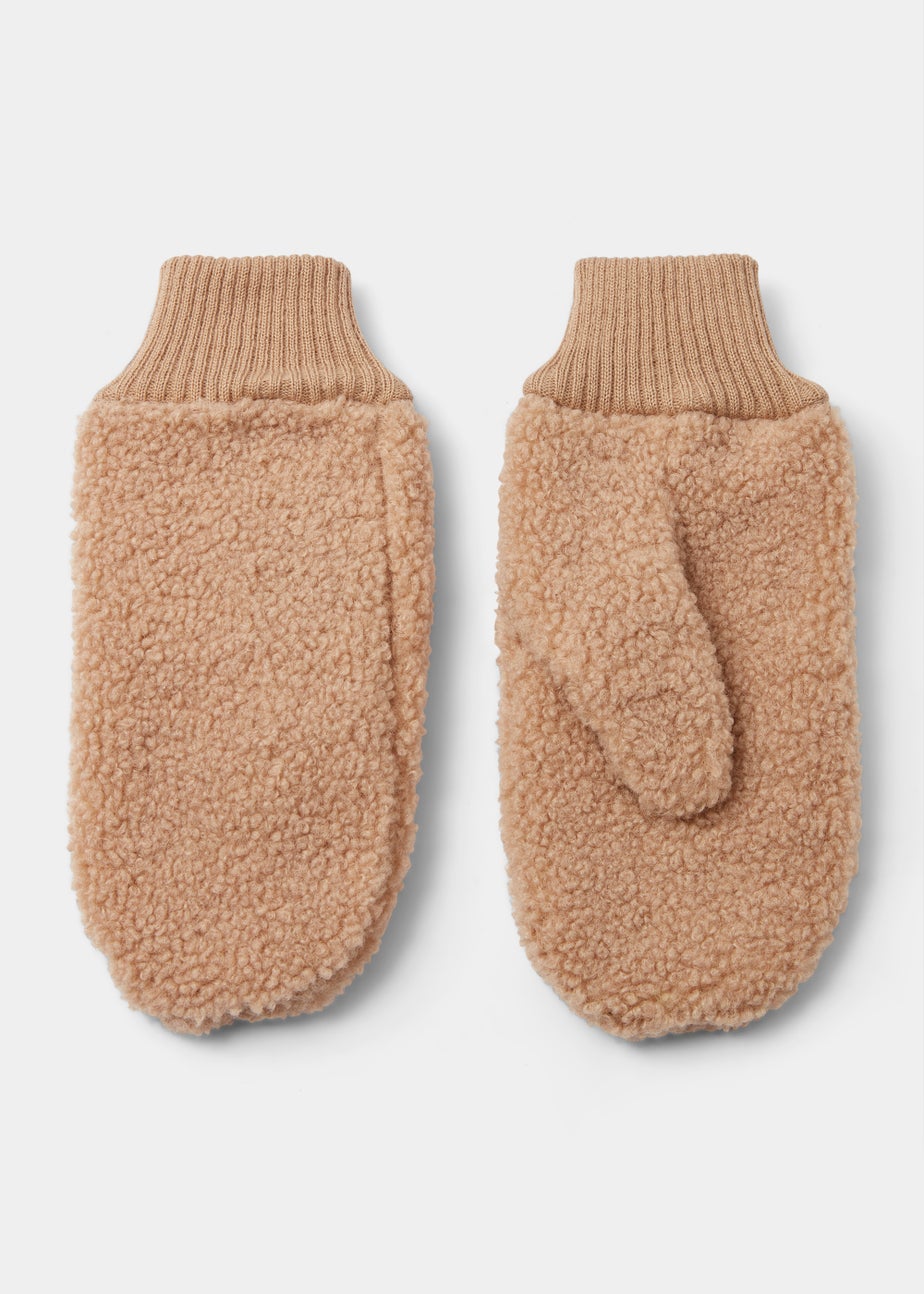 Beige Borg Mittens