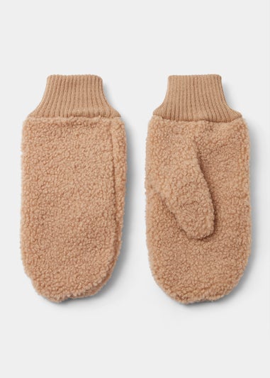 Beige Borg Mittens