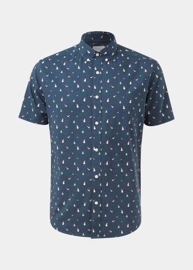 Navy Christmas Print Shirt