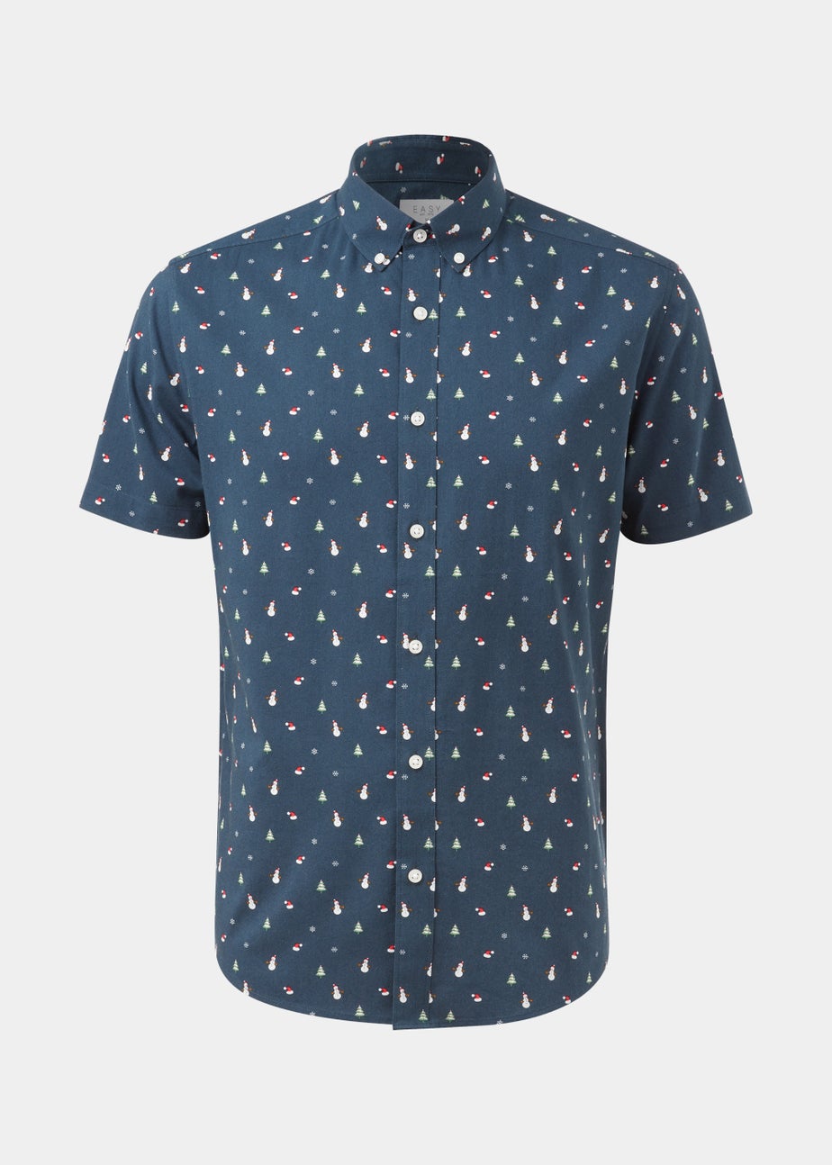 Navy Christmas Print Shirt