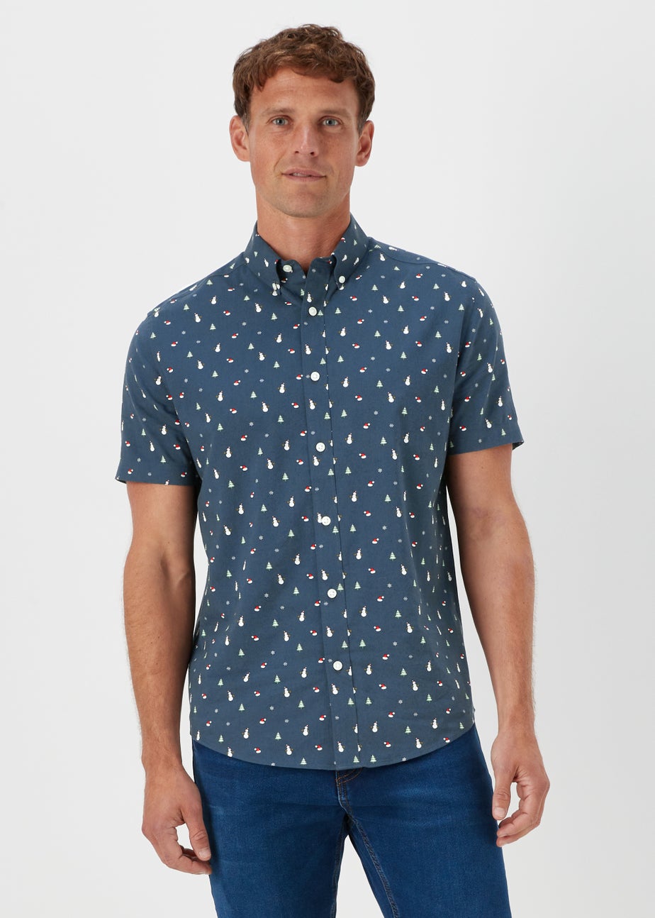 Navy Christmas Print Shirt