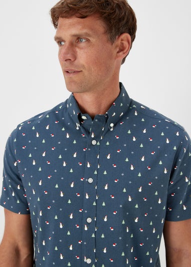 Navy Christmas Print Shirt