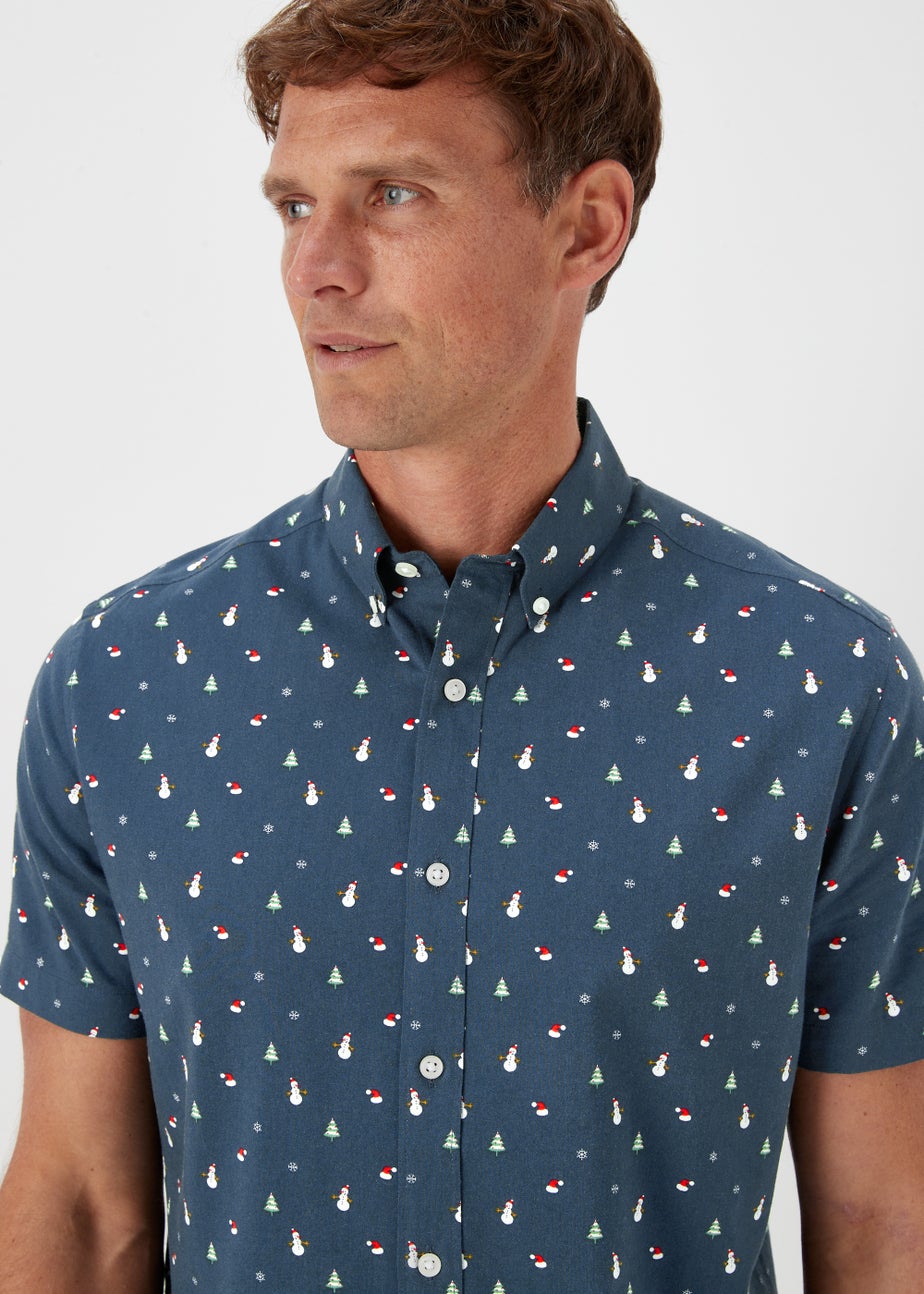 Navy Christmas Print Shirt