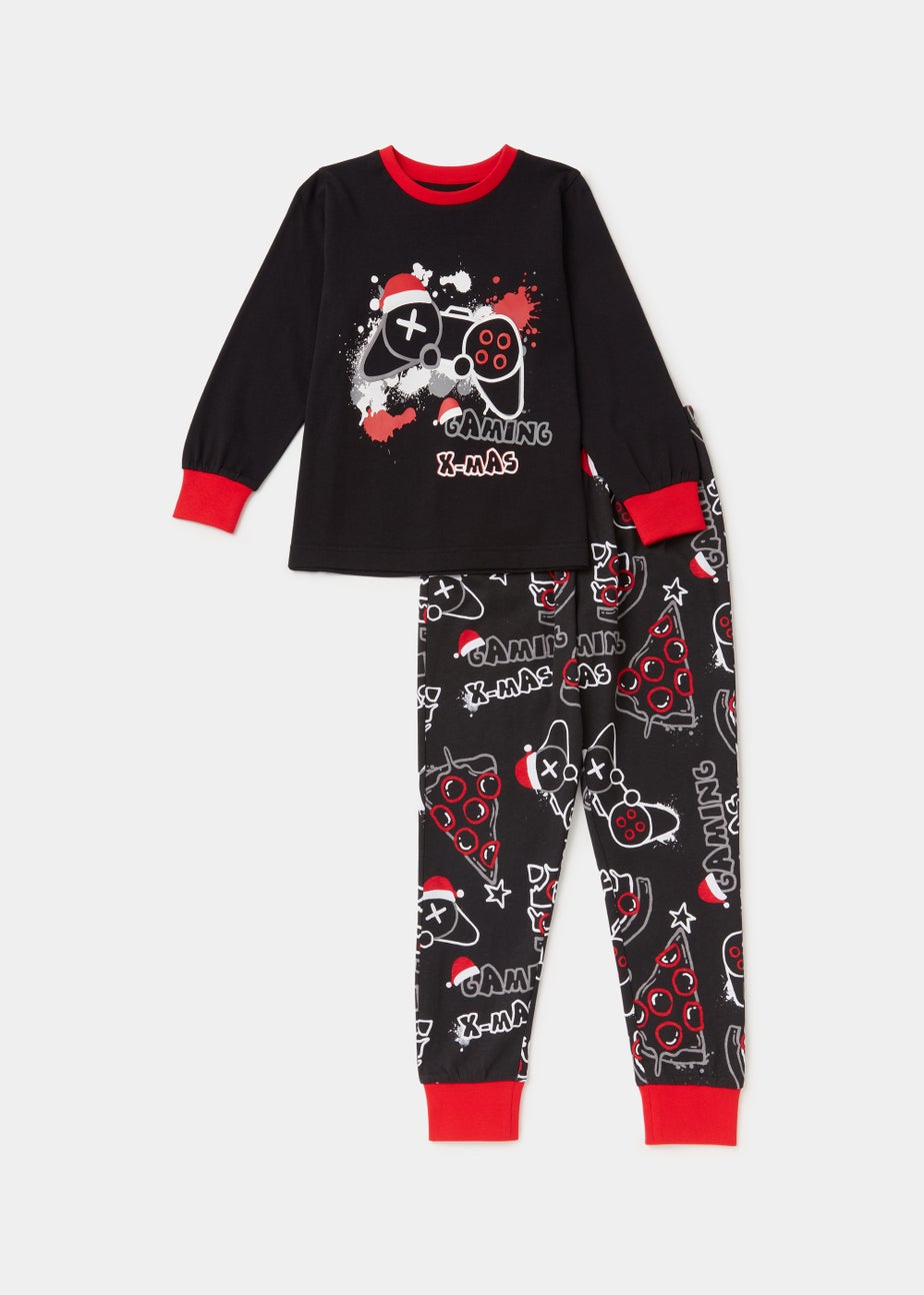 Kids Black Graffiti Pizza Pyjama Set (4-13yrs)