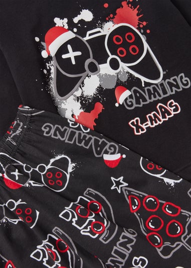 Kids Black Graffiti Pizza Pyjama Set (4-13yrs)