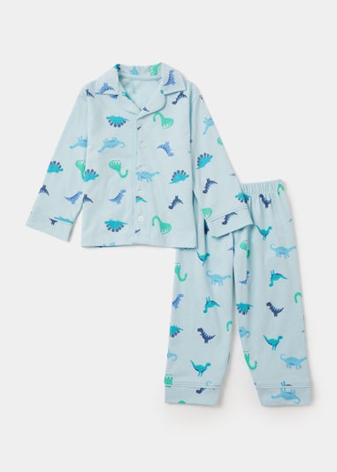 Boys Blue Dinosaur Button Up Pyjama Set (9mths-5yrs)