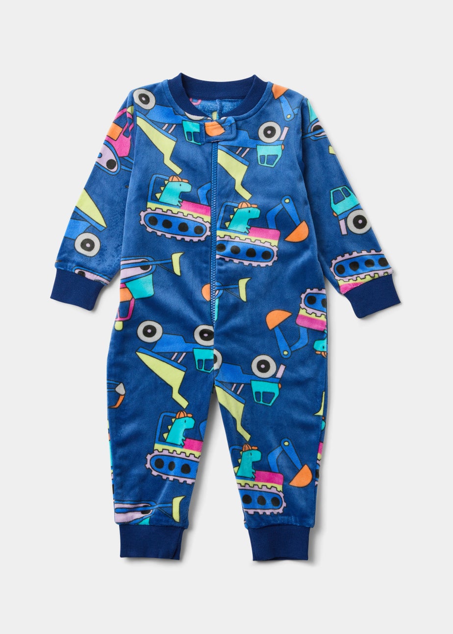 Boys Navy Digger Footless Onesie (9mths-5yrs)