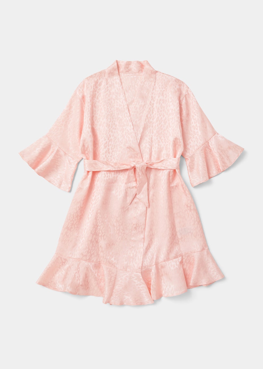 Girls Pink Animal Print Satin Dressing Gown (4-13yrs)