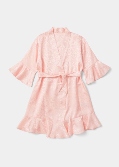 Girls Pink Animal Print Satin Dressing Gown (4-13yrs)