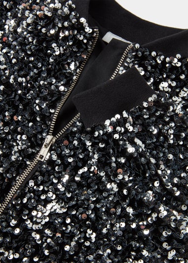 Girls Silver Sequin Bomber Jacket (4-13yrs)