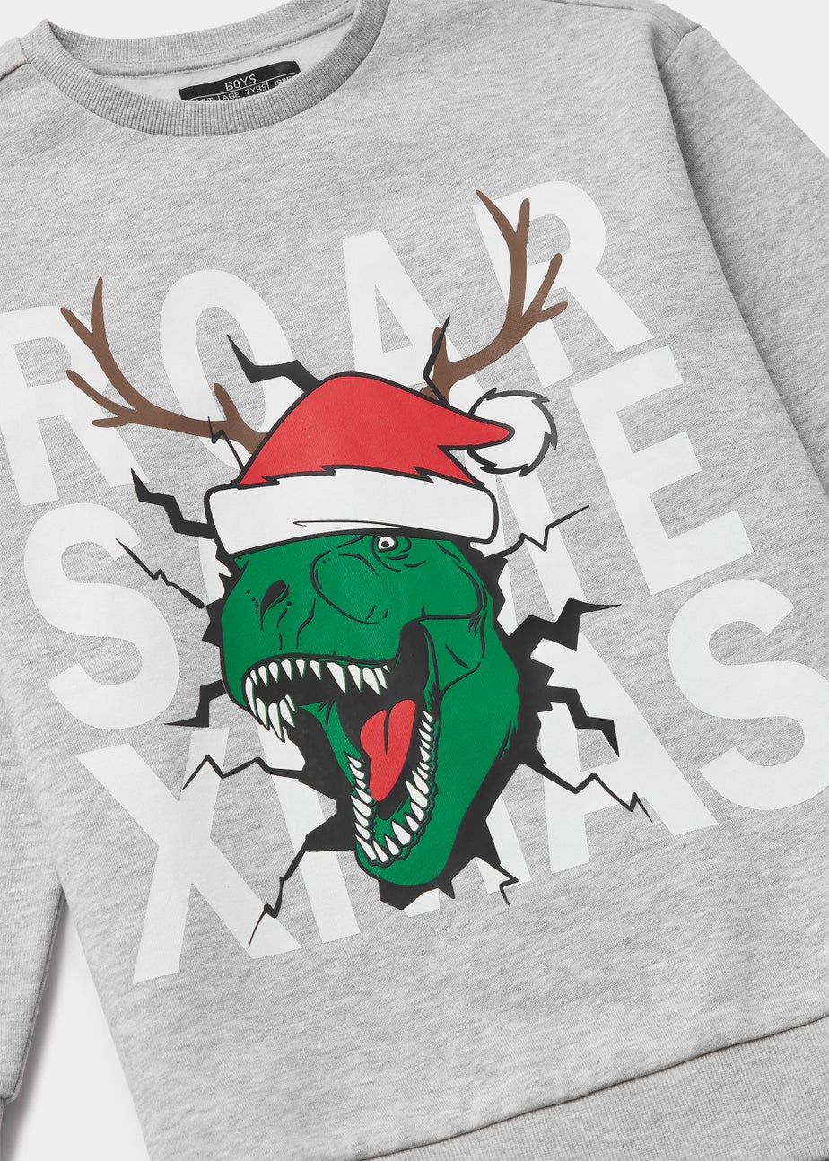 Boys Grey Christmas Dinosaur Sweatshirt (4-13yrs) Matalan