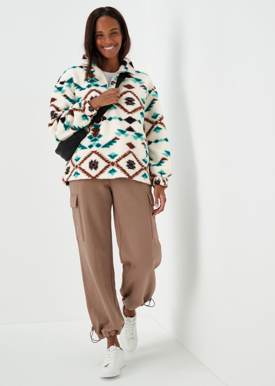 Cream Aztec Half Zip Borg Fleece