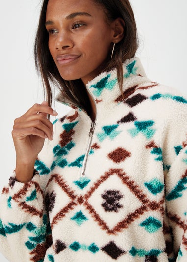 Cream Aztec Half Zip Borg Fleece