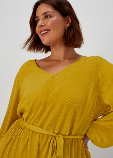Papaya Curve Yellow Tie Waist Plisse Top