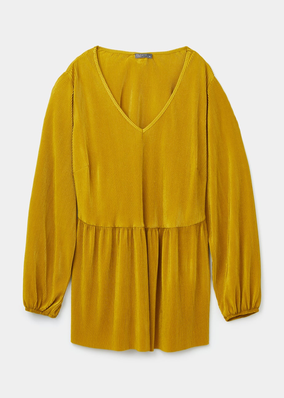 Papaya Curve Yellow Tie Waist Plisse Top