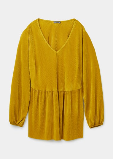 Papaya Curve Yellow Tie Waist Plisse Top