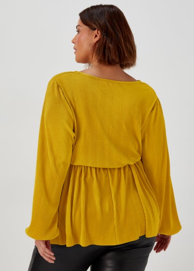 Papaya Curve Yellow Tie Waist Plisse Top