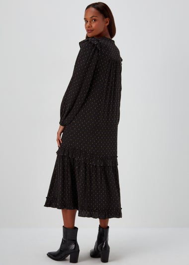 Black Metallic Dobby Midi Dress