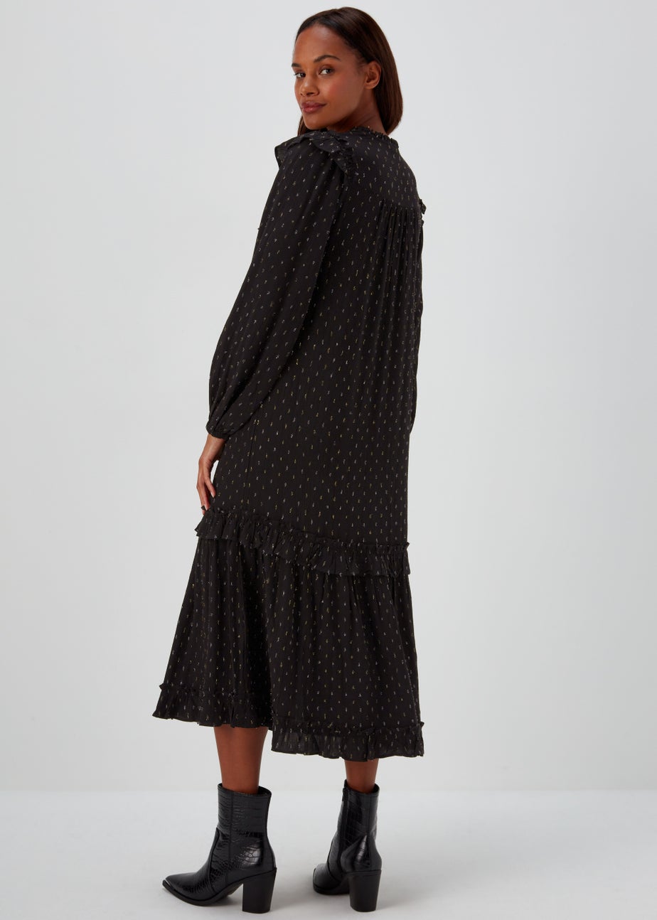 Black Metallic Dobby Midi Dress