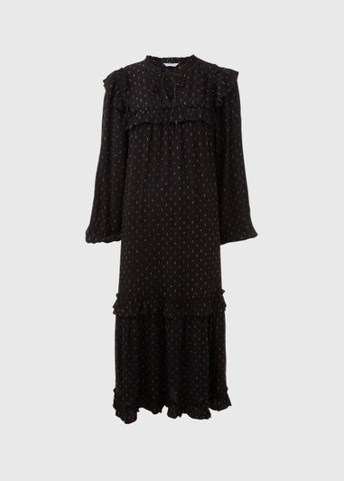 Black Metallic Dobby Midi Dress