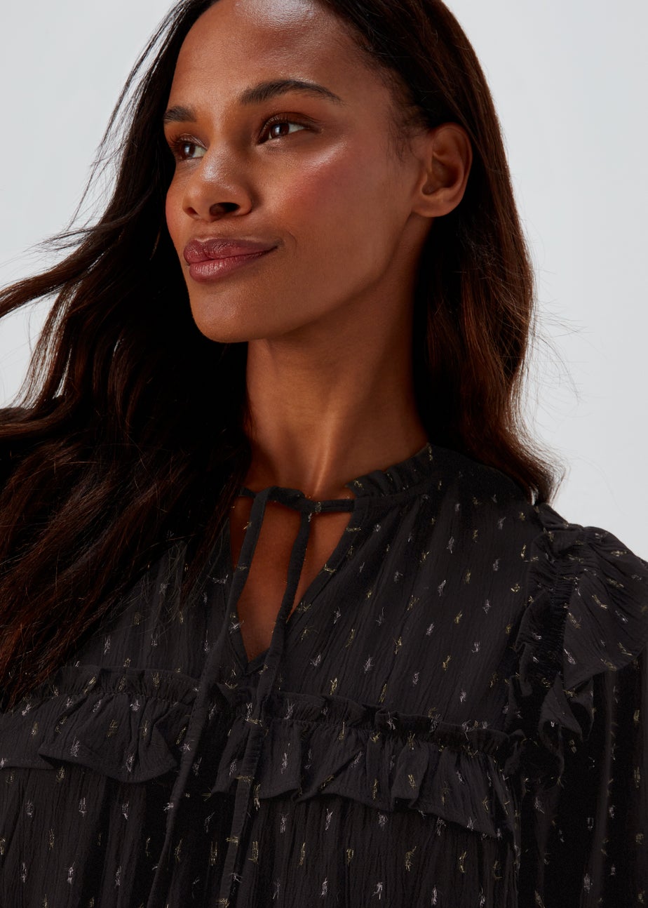 Black Metallic Dobby Midi Dress