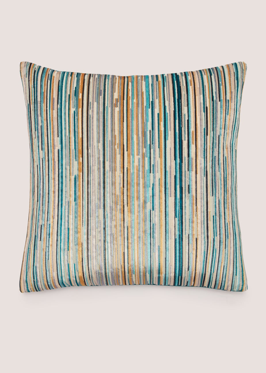 Teal Stripe Velvet Cushion