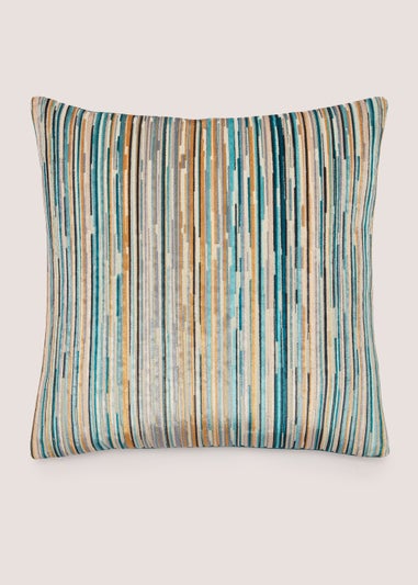 Teal Stripe Velvet Cushion