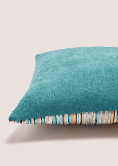 Teal Stripe Velvet Cushion