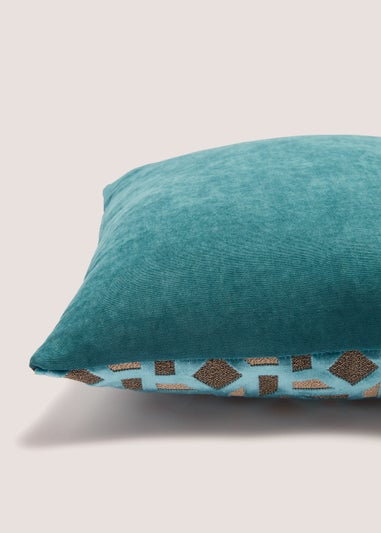 Duck Egg Cut Velvet Geo Cushion (43cm x 43cm)