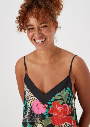 Black Floral Satin Cami Pyjama Top