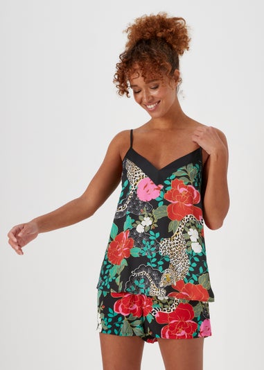 Black Floral Satin Cami Pyjama Top