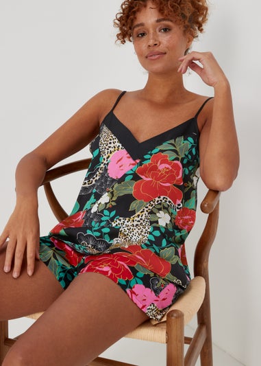 Black Floral Satin Cami Pyjama Top