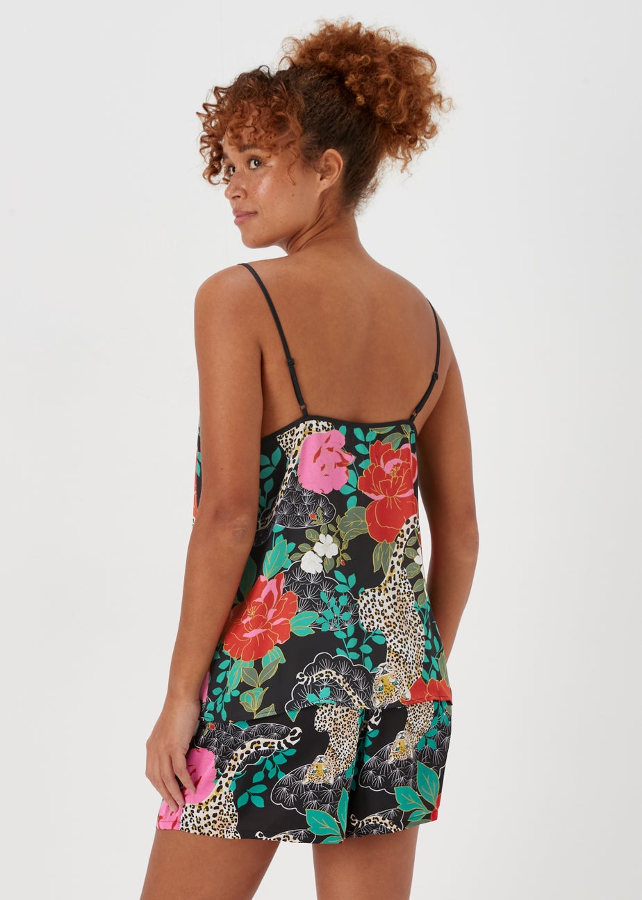 Black Floral Satin Cami Pyjama Top
