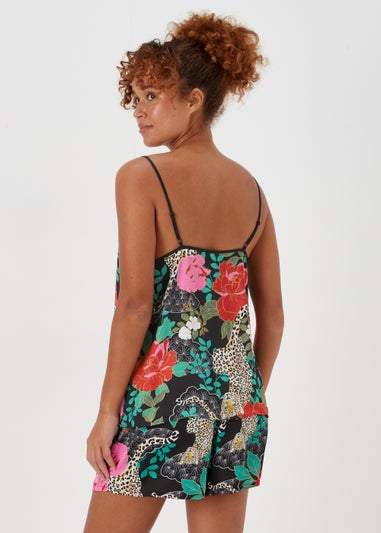 Black Floral Satin Cami Pyjama Top